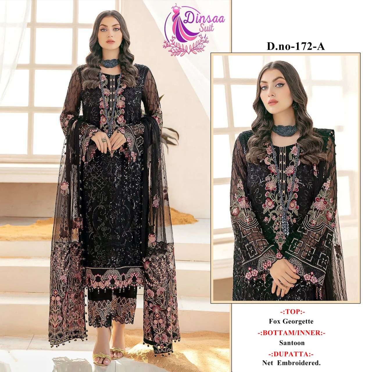 DINSAA SUITS PRESENTS 172 GEORGETTE WITH EMBROIDERY WHOLESALE PAKISATANI SUIT